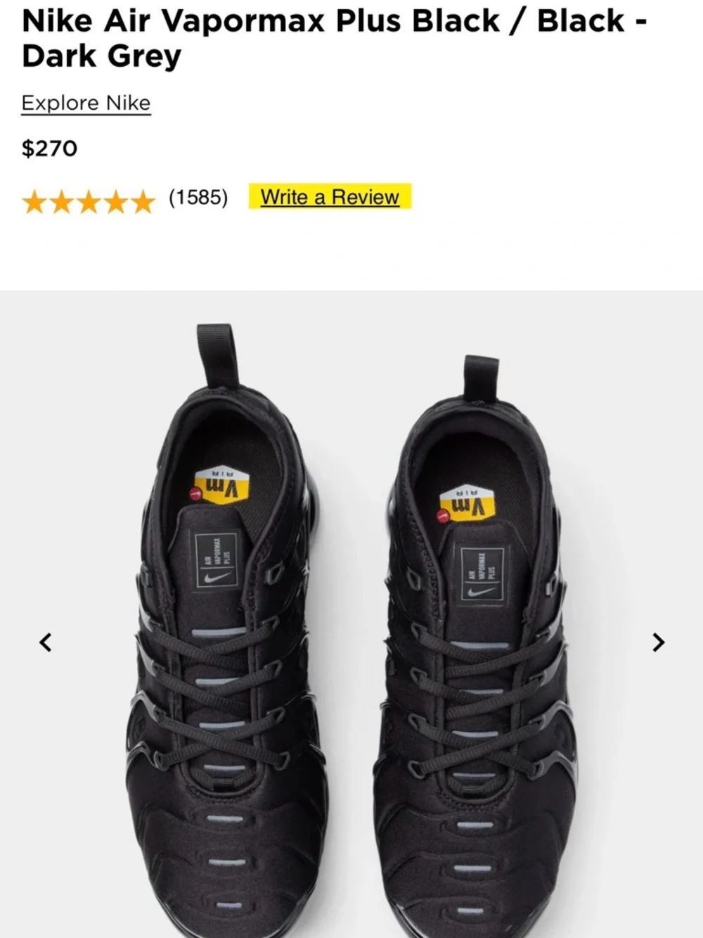 Nike Men’s Triple Black VaporMax-Style Cushioned Sneakers - Picture 3 of 9